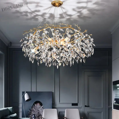 Modern LED Leaf Crystal Ceiling Chandeliers - Elegance for Living, Dining, and Bedrooms