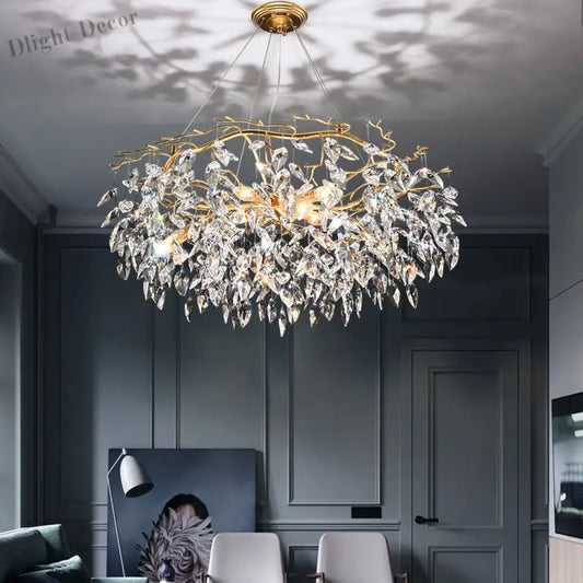 Modern LED Leaf Crystal Ceiling Chandeliers - Elegance for Living, Dining, and Bedrooms