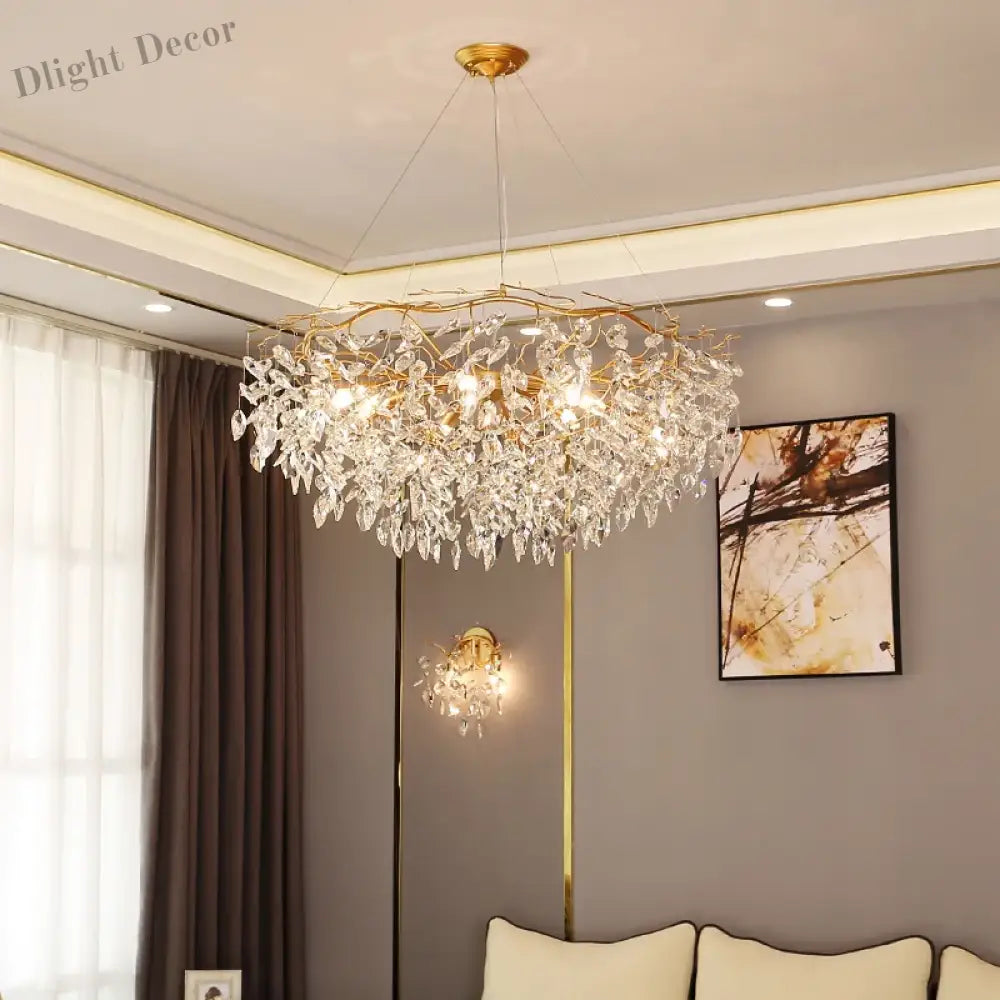 Modern LED Leaf Crystal Ceiling Chandeliers - Elegance for Living, Dining, and Bedrooms