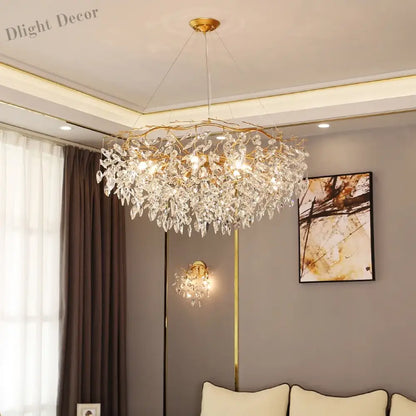 Modern LED Leaf Crystal Ceiling Chandeliers - Elegance for Living, Dining, and Bedrooms