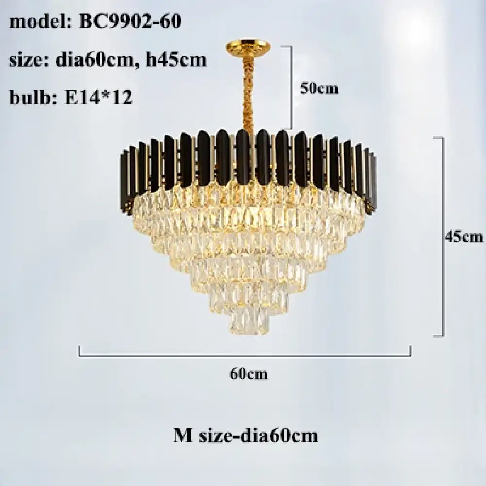 Modern LED Luxury Black Gold Crystal Chandeliers - Elegant Indoor Lighting Fixture for Living and Dining Rooms