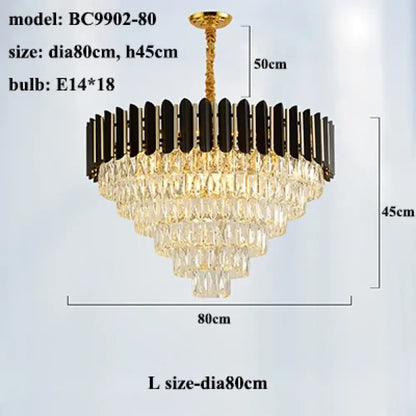 Modern LED Luxury Black Gold Crystal Chandeliers - Elegant Indoor Lighting Fixture for Living and Dining Rooms