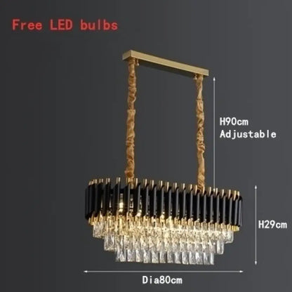 Modern LED Luxury Black Gold Crystal Chandeliers - Elegant Indoor Lighting Fixture for Living and Dining Rooms