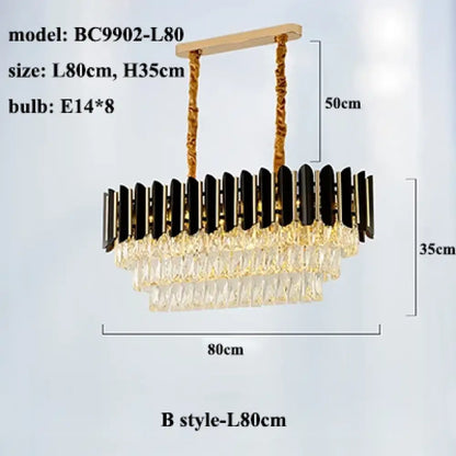 Modern LED Luxury Black Gold Crystal Chandeliers - Elegant Indoor Lighting Fixture for Living and Dining Rooms