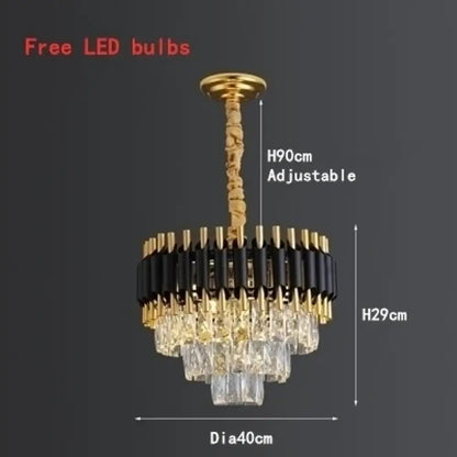 Modern LED Luxury Black Gold Crystal Chandeliers - Elegant Indoor Lighting Fixture for Living and Dining Rooms