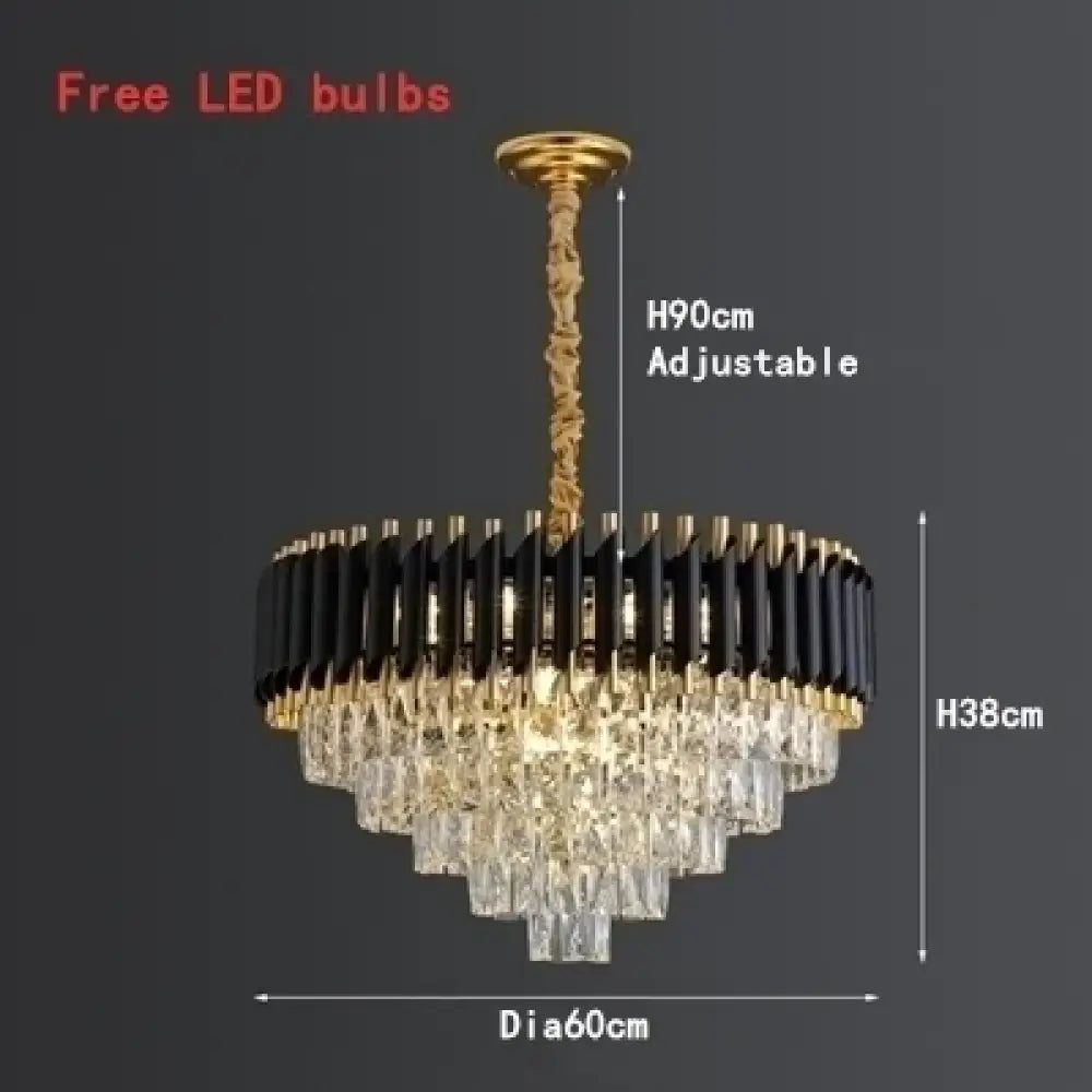 Modern LED Luxury Black Gold Crystal Chandeliers - Elegant Indoor Lighting Fixture for Living and Dining Rooms