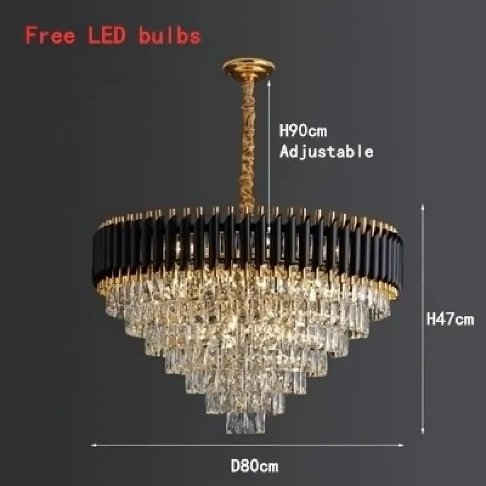 Modern LED Luxury Black Gold Crystal Chandeliers - Elegant Indoor Lighting Fixture for Living and Dining Rooms