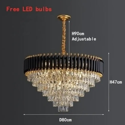 Modern LED Luxury Black Gold Crystal Chandeliers - Elegant Indoor Lighting Fixture for Living and Dining Rooms
