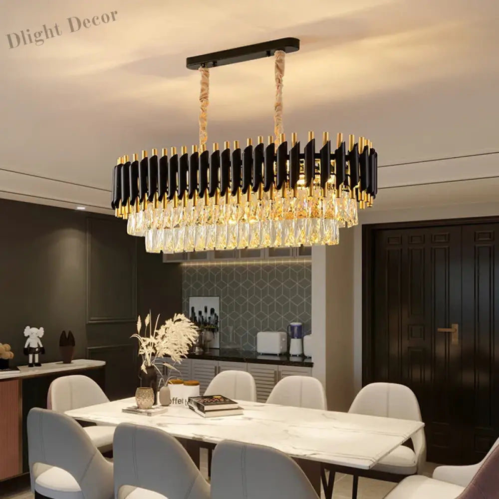 Modern LED Luxury Black Gold Crystal Chandeliers - Elegant Indoor Lighting Fixture for Living and Dining Rooms