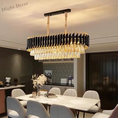 Modern LED Luxury Black Gold Crystal Chandeliers - Elegant Indoor Lighting Fixture for Living and Dining Rooms