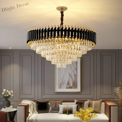 Modern LED Luxury Black Gold Crystal Chandeliers - Elegant Indoor Lighting Fixture for Living and Dining Rooms