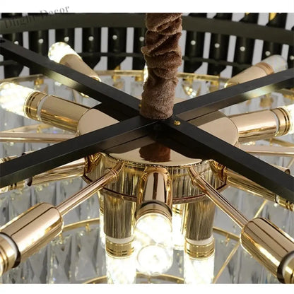 Modern LED Luxury Black Gold Crystal Chandeliers - Elegant Indoor Lighting Fixture for Living and Dining Rooms