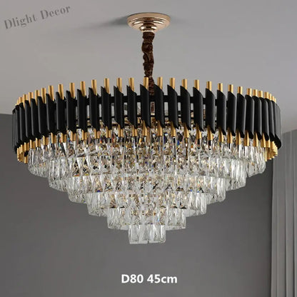 Modern LED Luxury Black Gold Crystal Chandeliers - Elegant Indoor Lighting Fixture for Living and Dining Rooms
