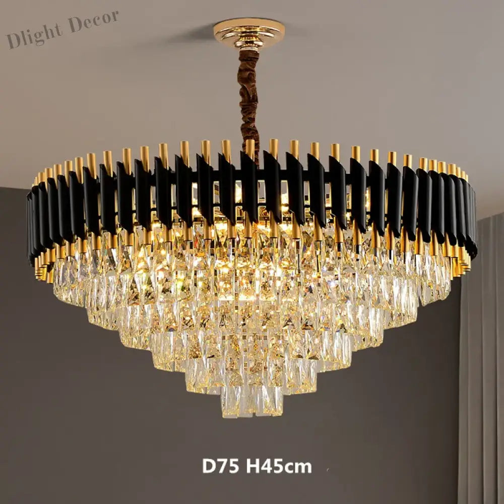 Modern LED Luxury Black Gold Crystal Chandeliers - Elegant Indoor Lighting Fixture for Living and Dining Rooms