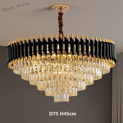 Modern LED Luxury Black Gold Crystal Chandeliers - Elegant Indoor Lighting Fixture for Living and Dining Rooms