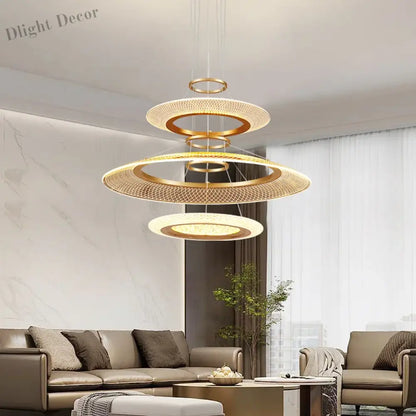 Modern LED Screw Ceiling Chandeliers - Luxury Ring Pendant Lights for High-End Living and Dining Rooms