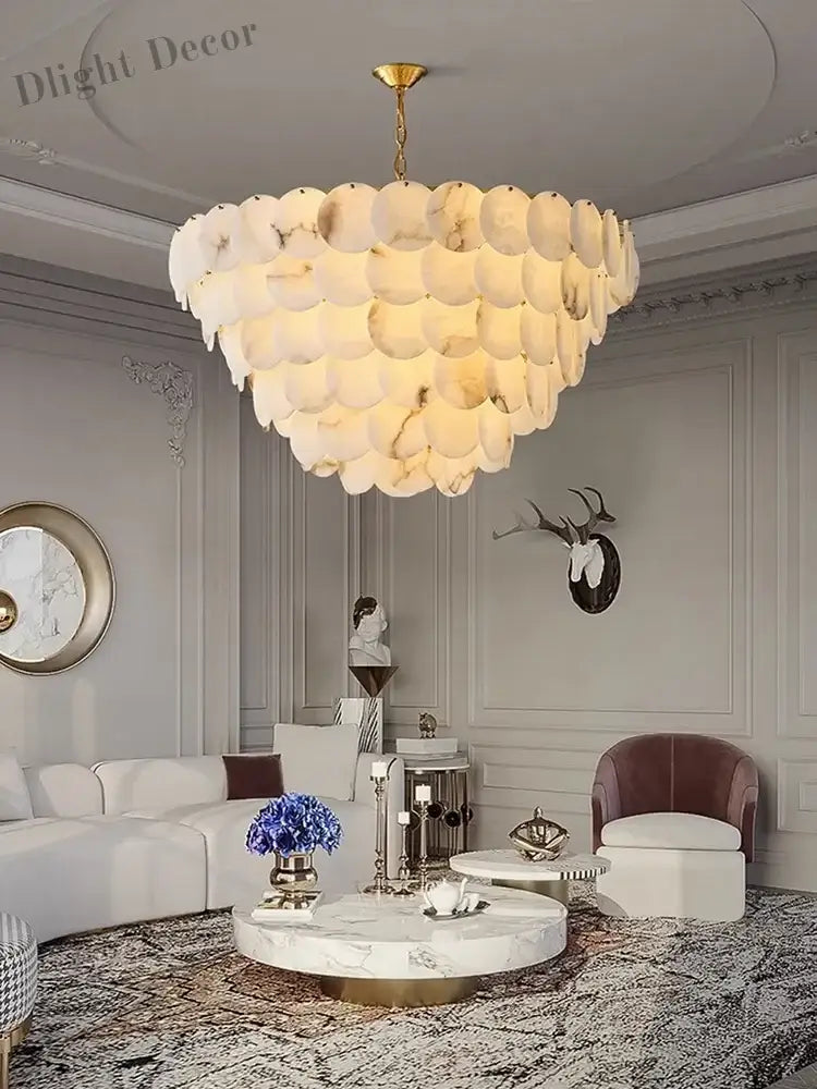 Modern Luxury LED Natural Marble Chandeliers - Illuminating Elegance for Living, Dining, and Kitchen