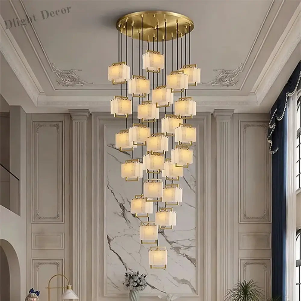Modern Natural Marble LED Living Room Chandeliers - Elegant Lighting Fixtures for Staircases, Lofts, and Dining Rooms