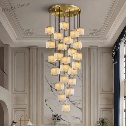 Modern Natural Marble LED Living Room Chandeliers - Elegant Lighting Fixtures for Staircases, Lofts, and Dining Rooms