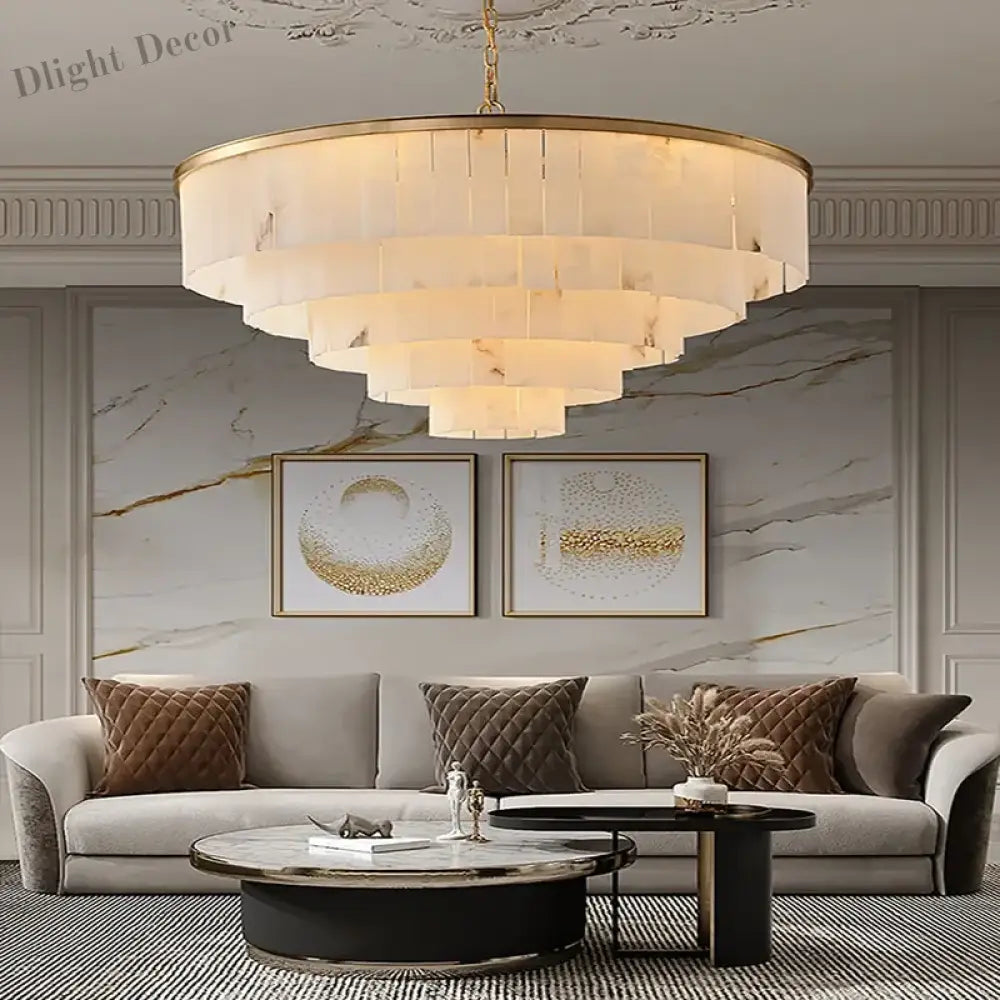 Modern Natural Marble LED Living Room Chandeliers - Elegant Lighting Fixtures for Staircases, Lofts, and Dining Rooms