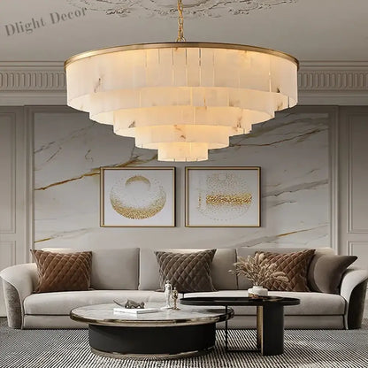 Modern Natural Marble LED Living Room Chandeliers - Elegant Lighting Fixtures for Staircases, Lofts, and Dining Rooms