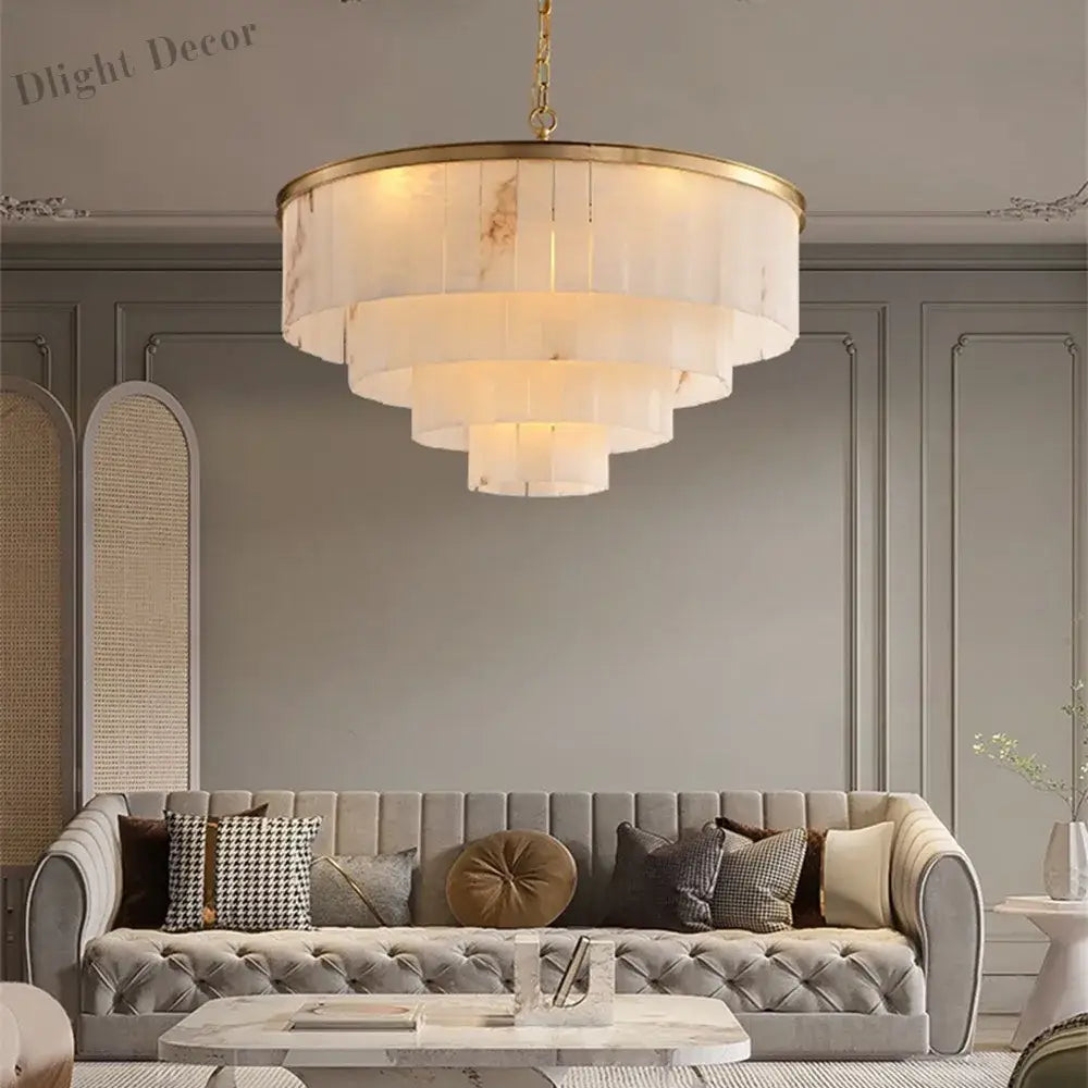 Modern Natural Marble LED Living Room Chandeliers - Elegant Lighting Fixtures for Staircases, Lofts, and Dining Rooms