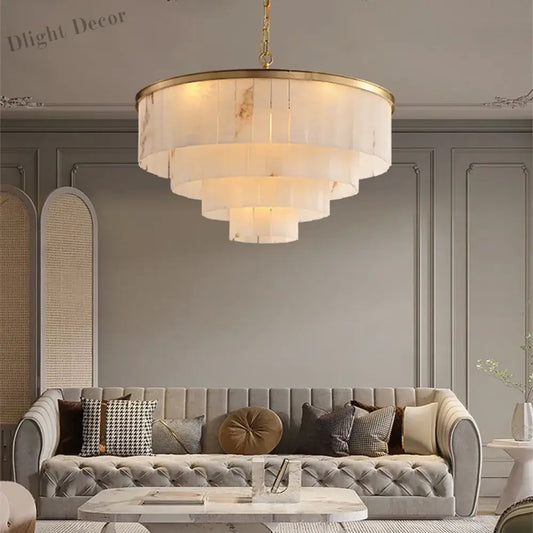 Modern Natural Marble LED Living Room Chandeliers - Elegant Lighting Fixtures for Staircases, Lofts, and Dining Rooms