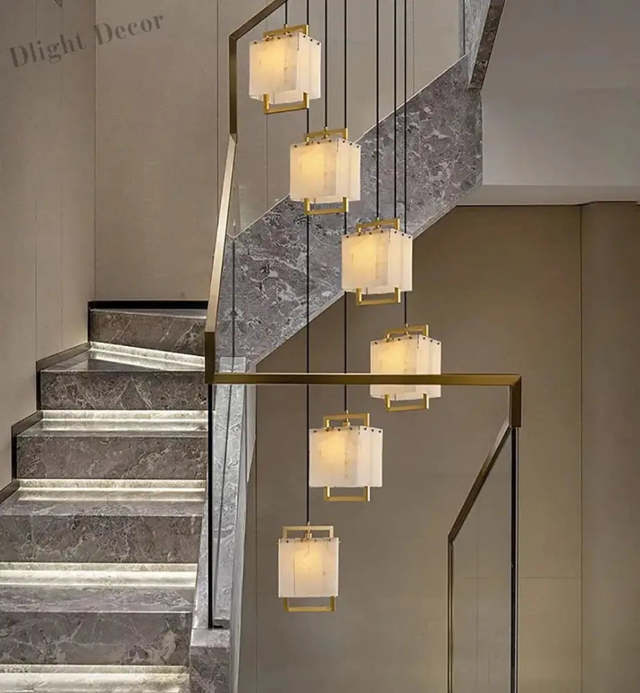 Modern Natural Marble LED Living Room Chandeliers - Elegant Lighting Fixtures for Staircases, Lofts, and Dining Rooms