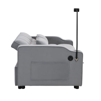 Modern Velvet Sleeper Loveseat with Pullout Bed and USB Ports - Light Gray