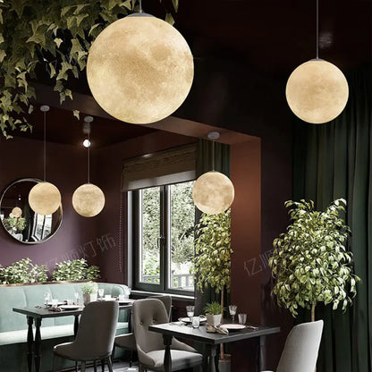 Modern Wabi-Sabi FRP Moon LED Pendant Lights - Unique Decor Chandelier for Living and Dining Rooms, Bedrooms, and Kitchens