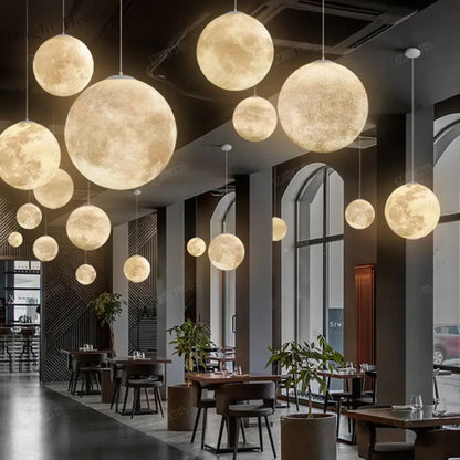 Modern Wabi-Sabi FRP Moon LED Pendant Lights - Unique Decor Chandelier for Living and Dining Rooms, Bedrooms, and Kitchens