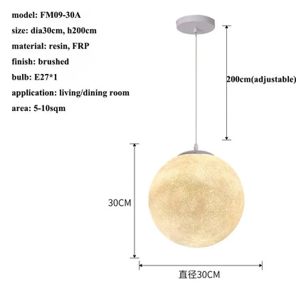 Modern Wabi-Sabi FRP Moon LED Pendant Lights - Unique Decor Chandelier for Living and Dining Rooms, Bedrooms, and Kitchens