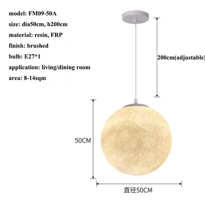 Modern Wabi-Sabi FRP Moon LED Pendant Lights - Unique Decor Chandelier for Living and Dining Rooms, Bedrooms, and Kitchens