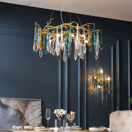 Multi-color Glass Drop Ceiling Chandeliers - Luxury LED Pendant Lights for Post-Modern Home Decor in Bedrooms