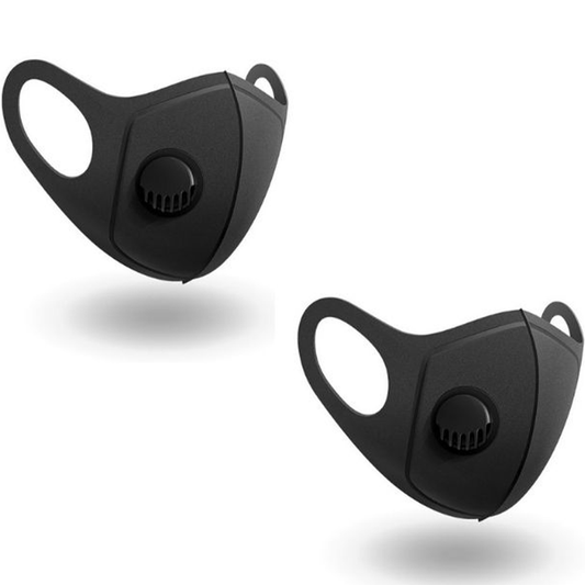 2-Pack Black Washable Face Mask with Breathing Valve