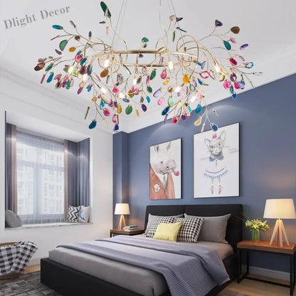 Nordic Colorful Agate LED Ceiling Chandeliers - Illuminate Your Living, Dining, and Bedroom with Artistic Elegance