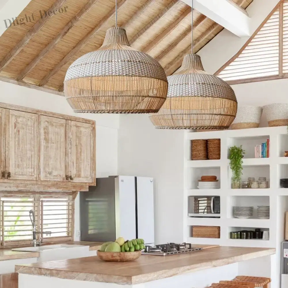 Nordic Gyro Rattan Pendant Lights - Handmade Artistic Illumination for Kitchen and Dining Decor