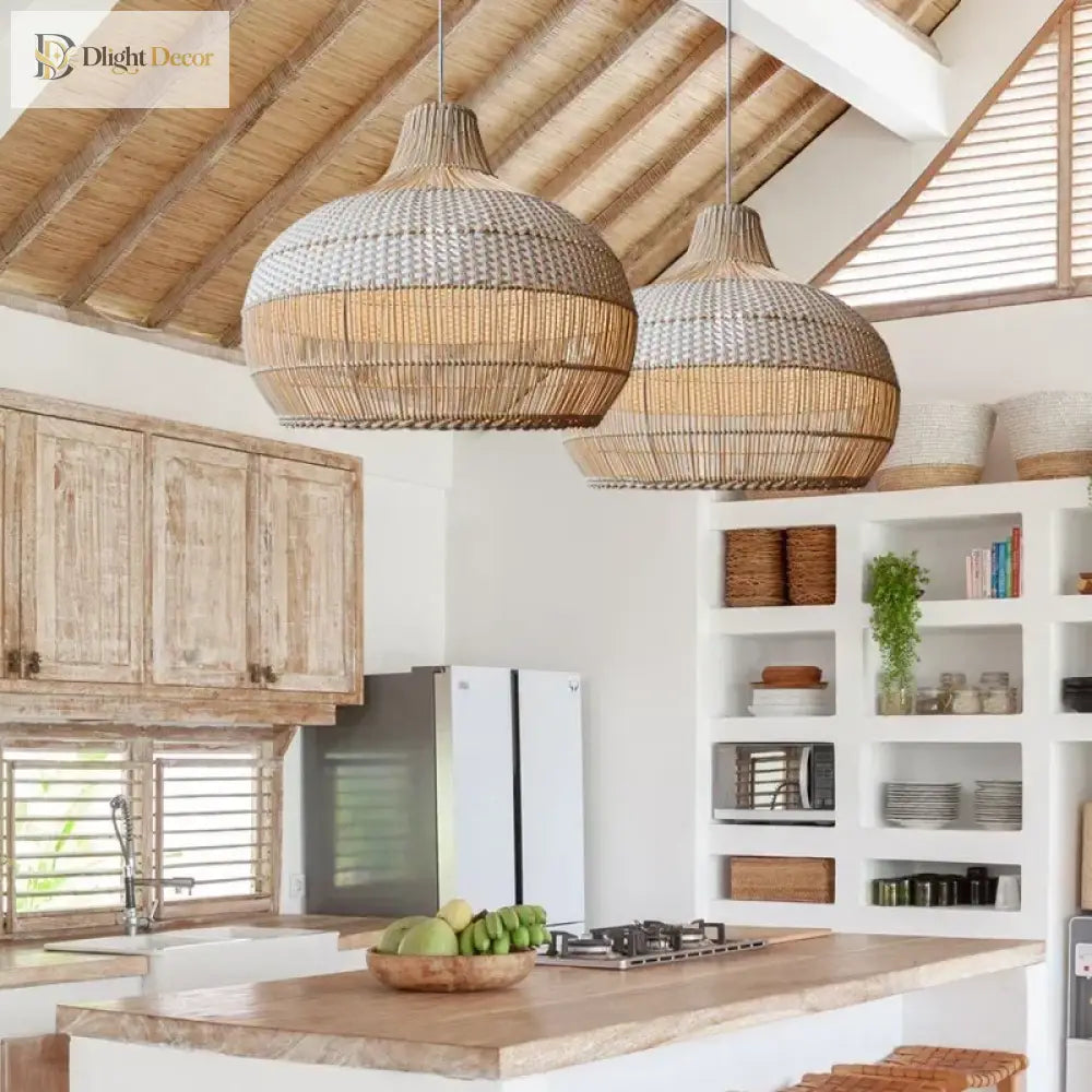 Nordic Rattan Pendant Light | Kitchen Island Home Lighting