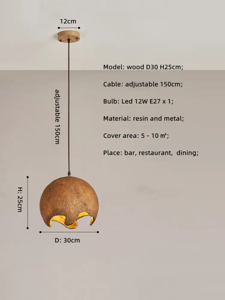 Nordic Wabi Sabi E27 LED Pendant Lights - Japan Restaurant Resin Hanging Lamp for Dining Room, Bar, and Unique Suspended Light Fixtures