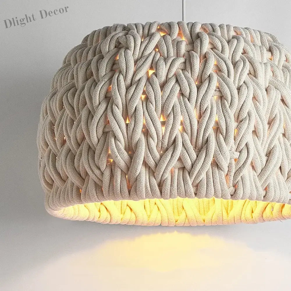 Nordic Wabi Sabi E27 LED Pendant Lights - Knitted Rope Minimalism Hanging Lamp for Dining Room and Unique Suspend Light Fixtures