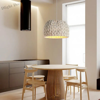 Nordic Wabi Sabi E27 LED Pendant Lights - Knitted Rope Minimalism Hanging Lamp for Dining Room and Unique Suspend Light Fixtures