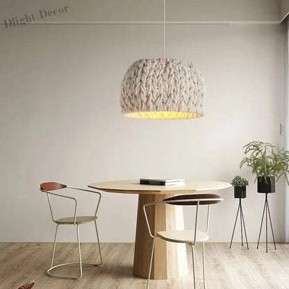 Nordic Wabi Sabi E27 LED Pendant Lights - Knitted Rope Minimalism Hanging Lamp for Dining Room and Unique Suspend Light Fixtures