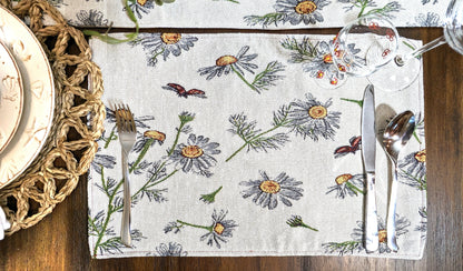 Tache Floral Daisies Ladybugs Woven Tapestry Placemat Set (18114)