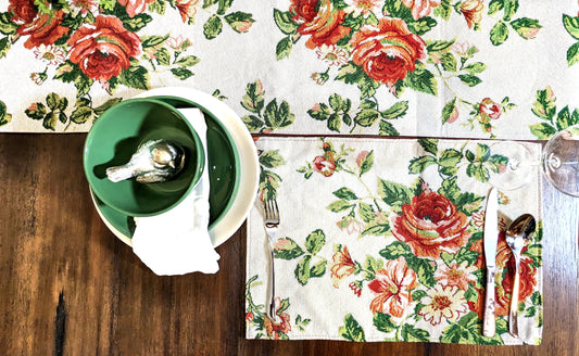 Tache Sweet Roses Vintage Ivory Woven Tapestry Placemat Set (17593PM)
