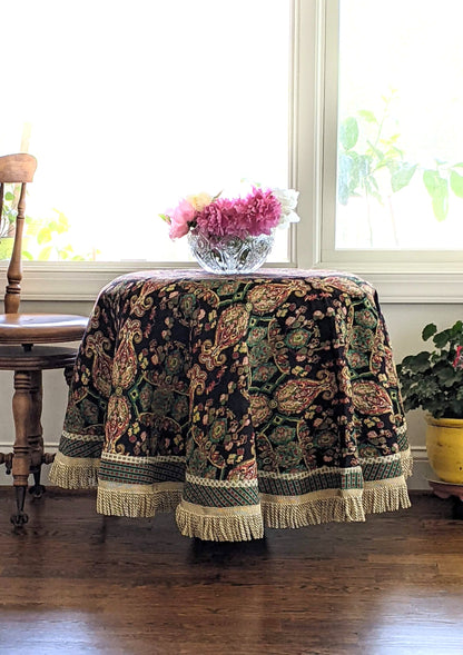 Tache Elegant Black Ornate Paisley Woven Tapestry Tablecloth (18192)