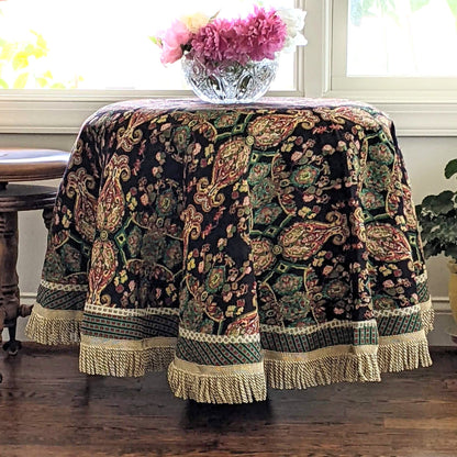 Tache Elegant Black Ornate Paisley Woven Tapestry Tablecloth (18192)