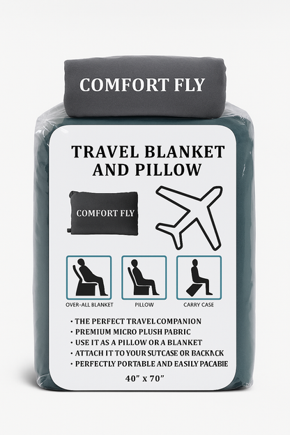 Comfort Fly Travel Blanket & Pillow – 2-in-1 Micro Plush Airplane Blanket with Carry Case (40" x 70")