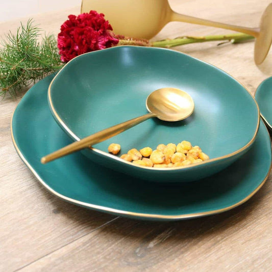 Pine Green Ceramic Soup Bowls, Set of 4