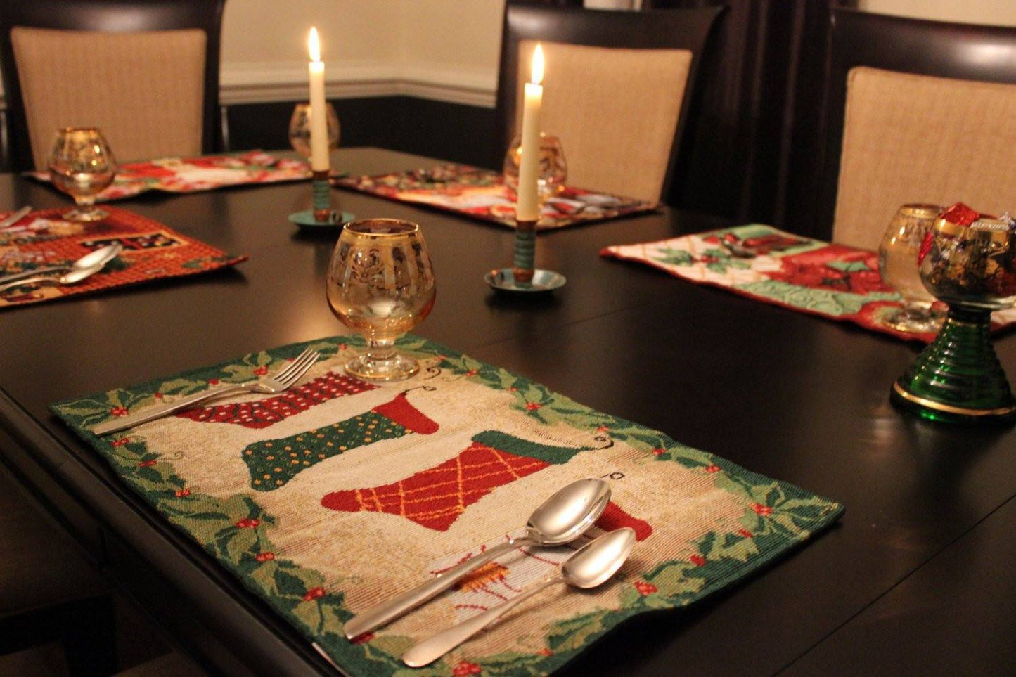 Tache Festive Hang My Stockings By the Fireplace Placemat Set of 4 (12910PM)