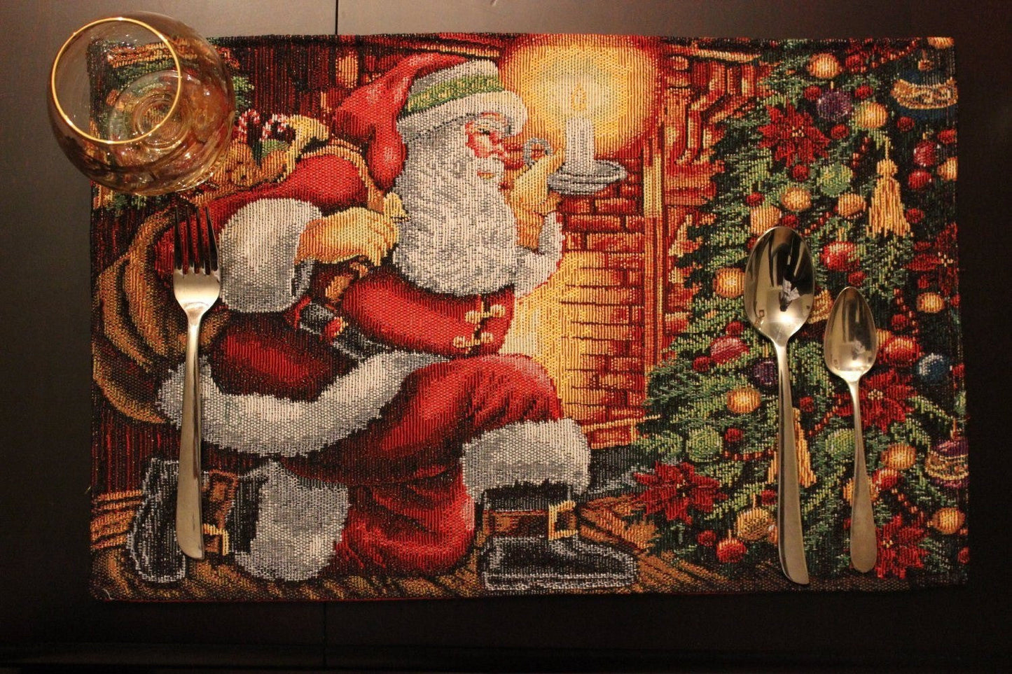 Tache Festive Santa Down the Chimney Woven Tapestry Placemat Set of 4 (11533PM)